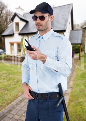 Security man outside house