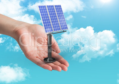 solar panel on hand in the sky