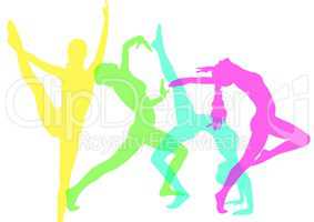 woman dancing. intense color silhouettes with opacity.
