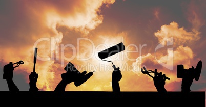 Composite image of people using tools