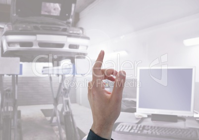 Hand touching bright Auto Car Mechanic background