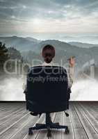 Businesswoman Back Sitting in Chair with cigar and landscape