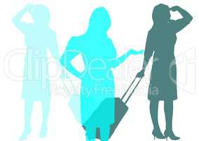 air hostess silhouettes in range of blues. White background