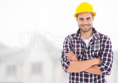 Construction Worker in front of construction site