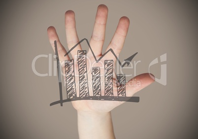 Hand with graph doodle on palm against brown background