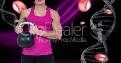 sporty woman with dna chain and pink lights and black background