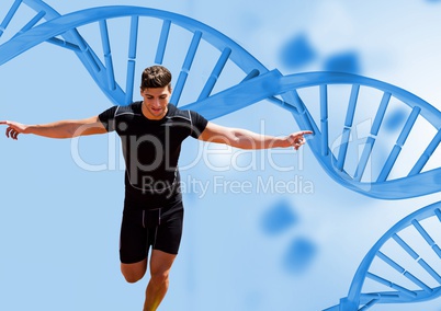 runner with blue dna chain background