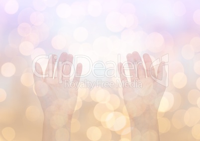 Transparent Hands with sparkling light bokeh background