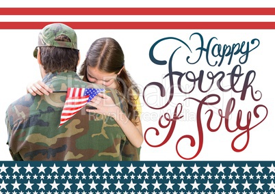 soldier with daughter. happy fourth of July.