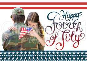 soldier with daughter. happy fourth of July.