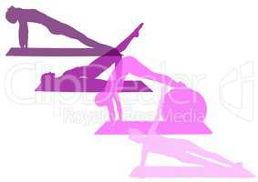 woman doing sport silhouettes in range of pinks. White background