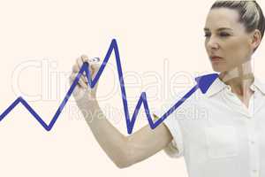 Business woman drawing graph on the screen