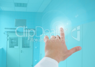 Doctor's Hand touching blue background