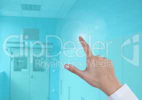 Hand touching blue Medical Doctor background