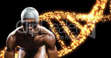 swimmer with light dna chain and black background