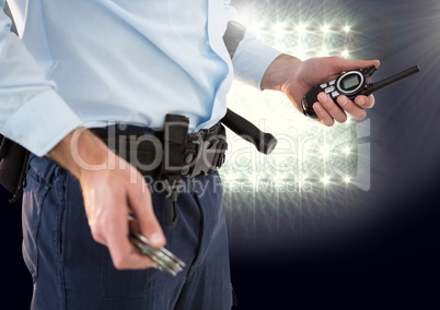 Security man with stadium lights
