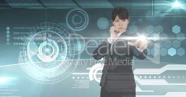 Businesswoman touching digital ecran with her finger