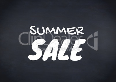 White summer sale text against navy chalkboard