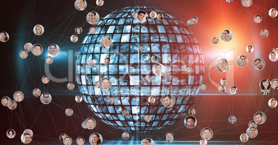 Composite image of organization chart with red background and disco ball