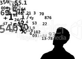 man silhouette with numbers coming up from his head