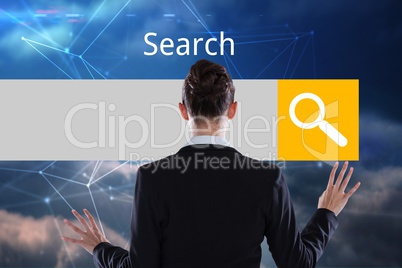 Businesswoman in front of digital search bar