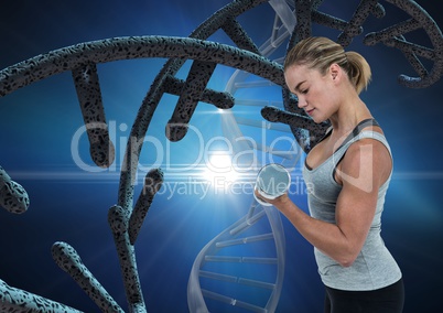 sporty woman with dna chain and blue background