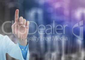 Doctor dentist Hand pointing up with sparkling light bokeh background