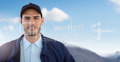 Security man with hat and sky