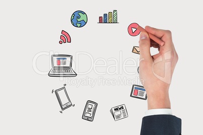 Businessman hands drawing on digital screen