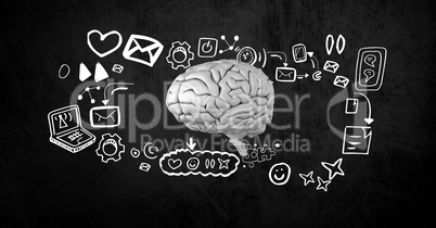 Digital composite image of brain surrounded by icons