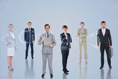 Business group against blue background