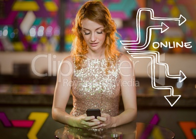 Online text against woman on phone in club