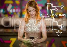 Online text against woman on phone in club