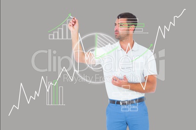 man drawing graphs on the screen