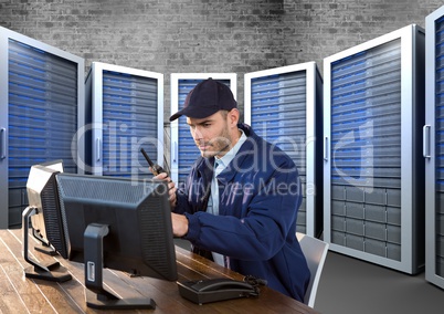 security guard in servitor room  with computers