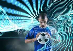 soccer player with ball with blue lights