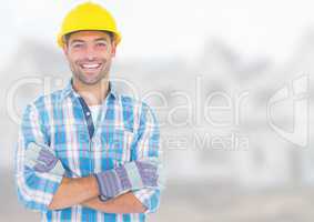 Construction Worker in front of construction site
