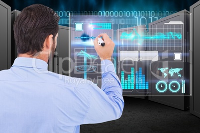 Businessman writing on digital board