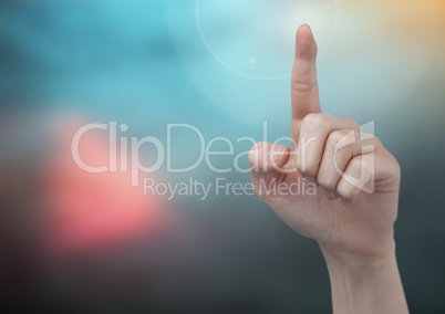Hand pointing up with sparkling light bokeh background