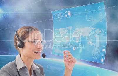 Businesswoman with hands free watching a digital screen