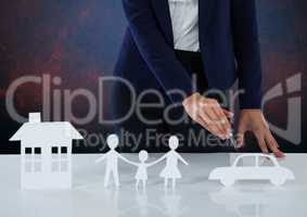 Cut outs of insurance with woman
