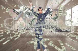 Businesswoman happy with her falling money