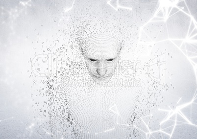 White network against man shaped binary code and white background