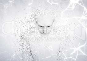White network against man shaped binary code and white background