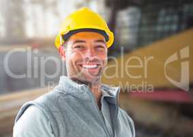 Construction Worker in front of construction site