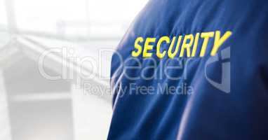 Security man near bright background roof building site
