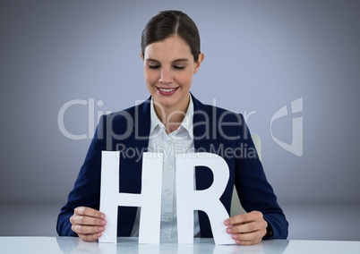Cut out HR letters in models hands