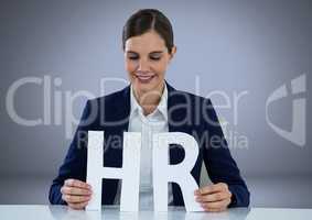 Cut out HR letters in models hands