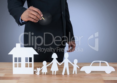 Cut outs of home family and car with model