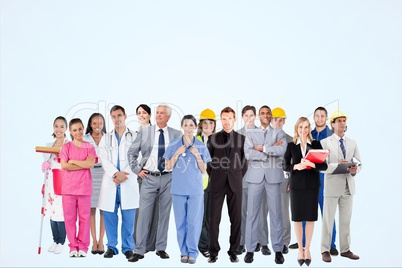 Worker from different professions against blue background